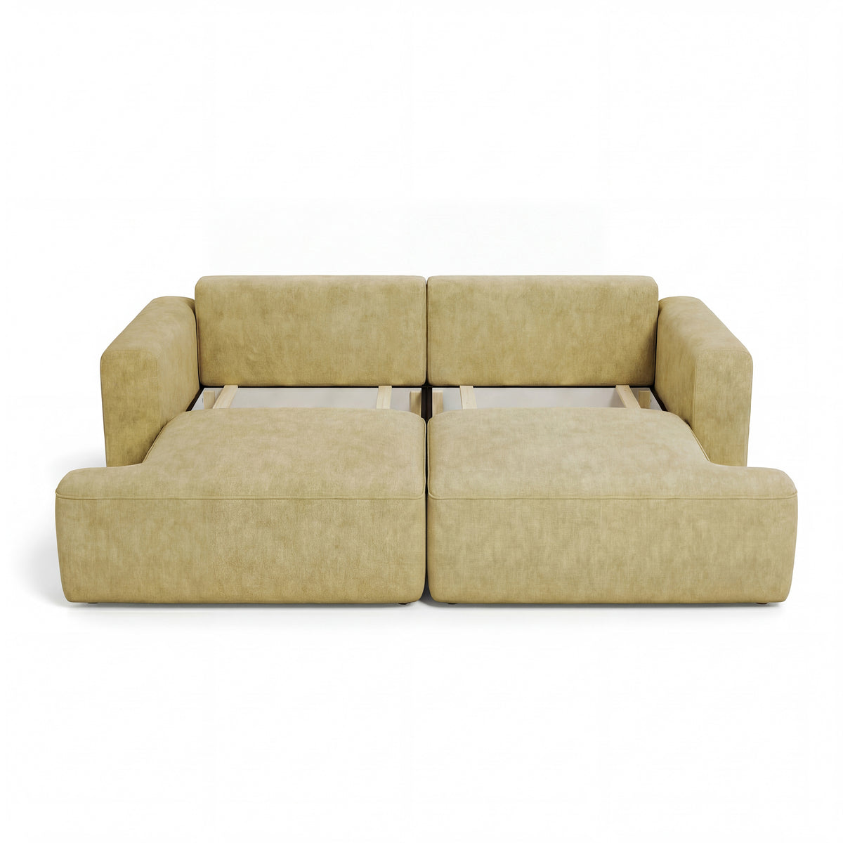 Senvali-bank 241 cm Gouden Sepia (CLOUD 32) met geopende opbergruimte voor beddengoed – twee vakken onder de zitting