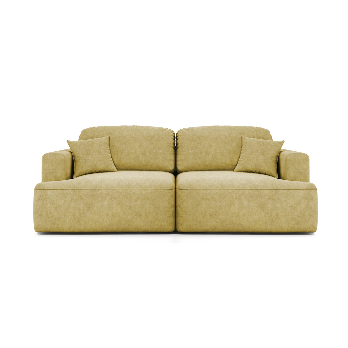 Senvali-bank 241 cm Gouden Sepia (CLOUD 32) – fluwelen bank met slaapfunctie en decoratieve kussens, vooraanzicht