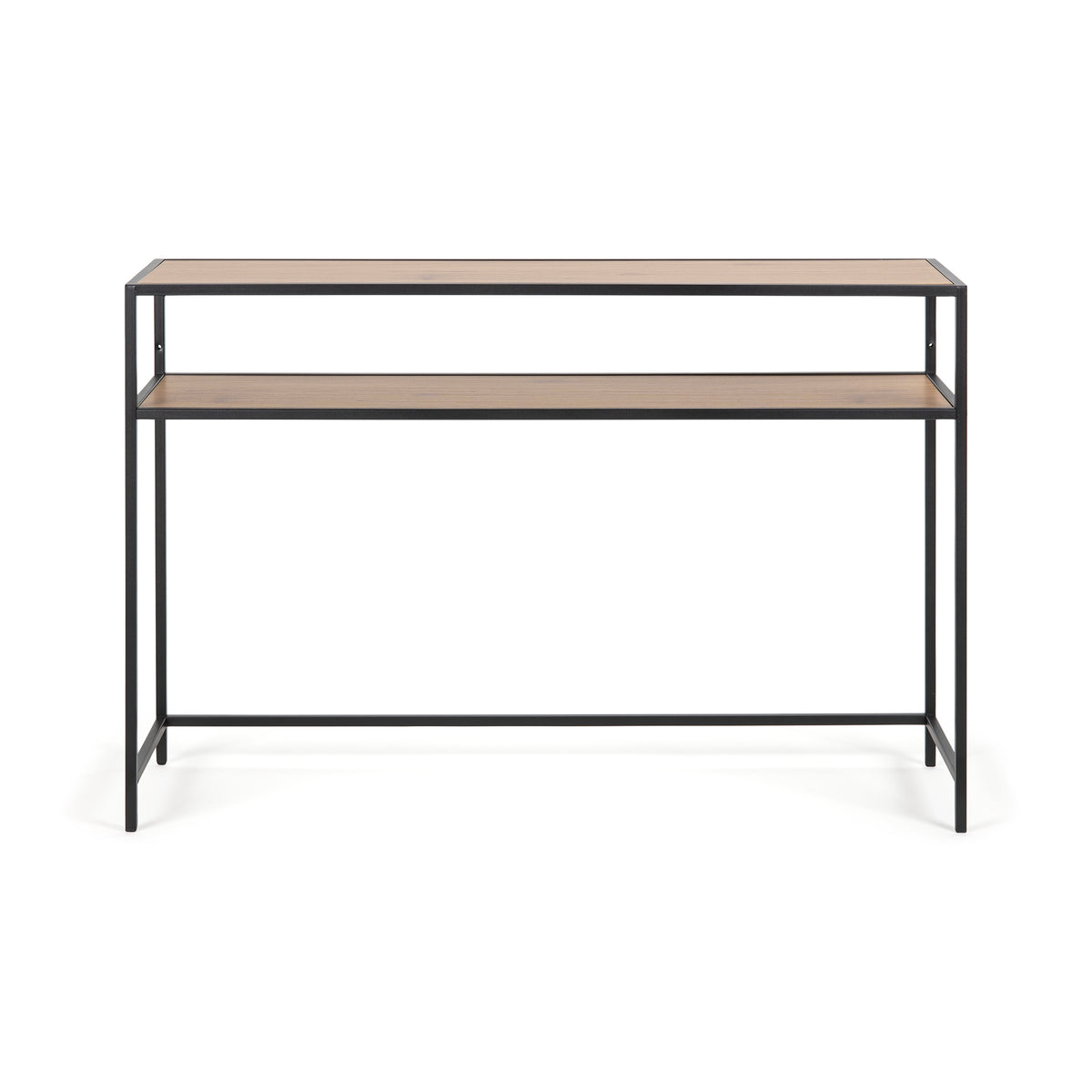 Skeleto-bijzettafel 120x79 Wild Eiken, vooraanzicht – plank onder het blad en onderste dwarsbalk