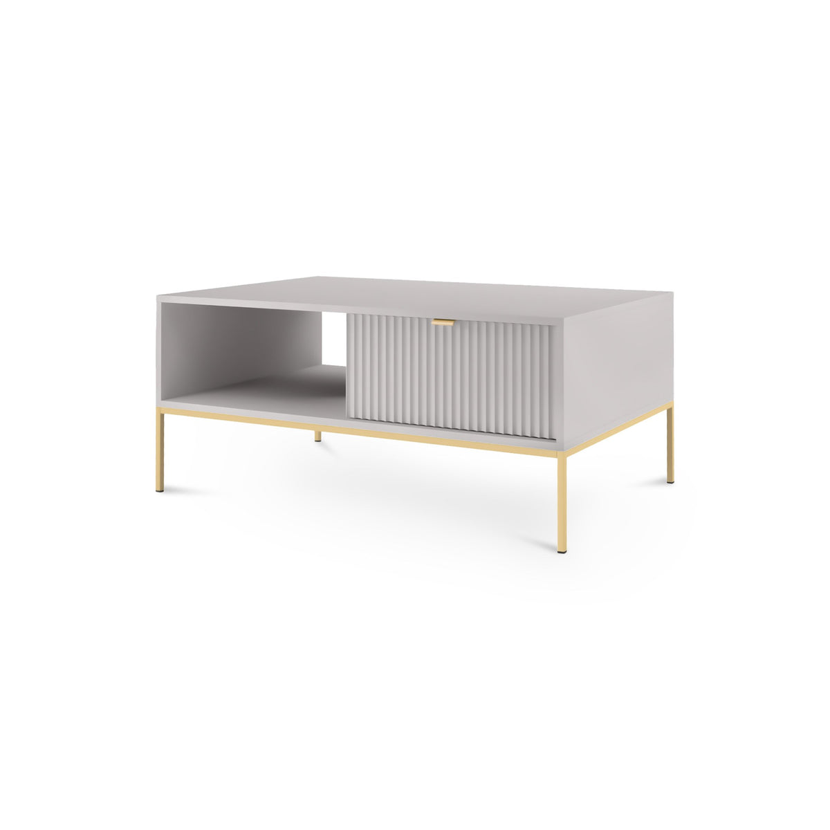 Roza Coffee Table 104x46 cm with Drawer, Modern Style – Gray, Gold