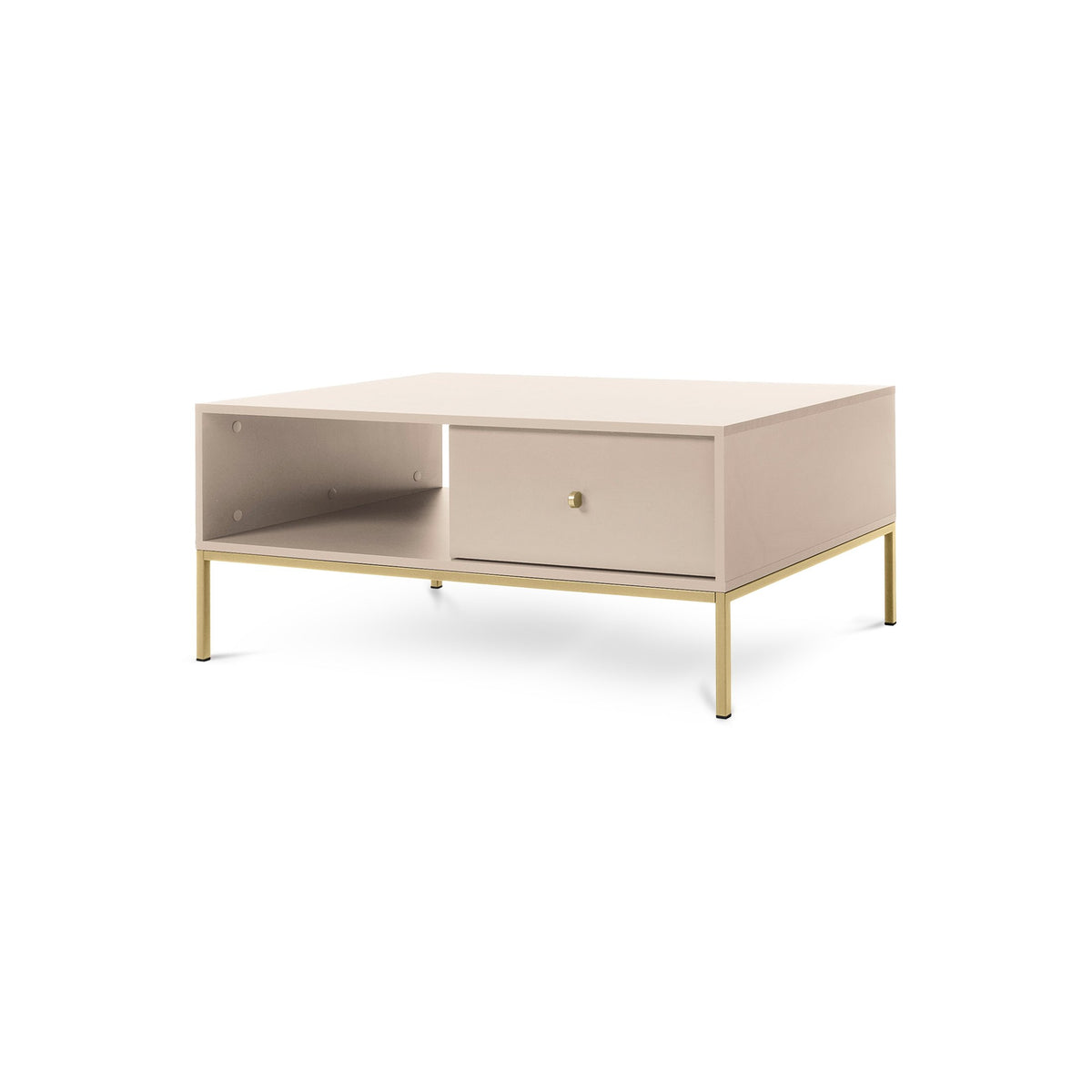 Kviat Coffee Table 104x47 cm with Drawer, Modern Classic Style – Sand Beige, Gold