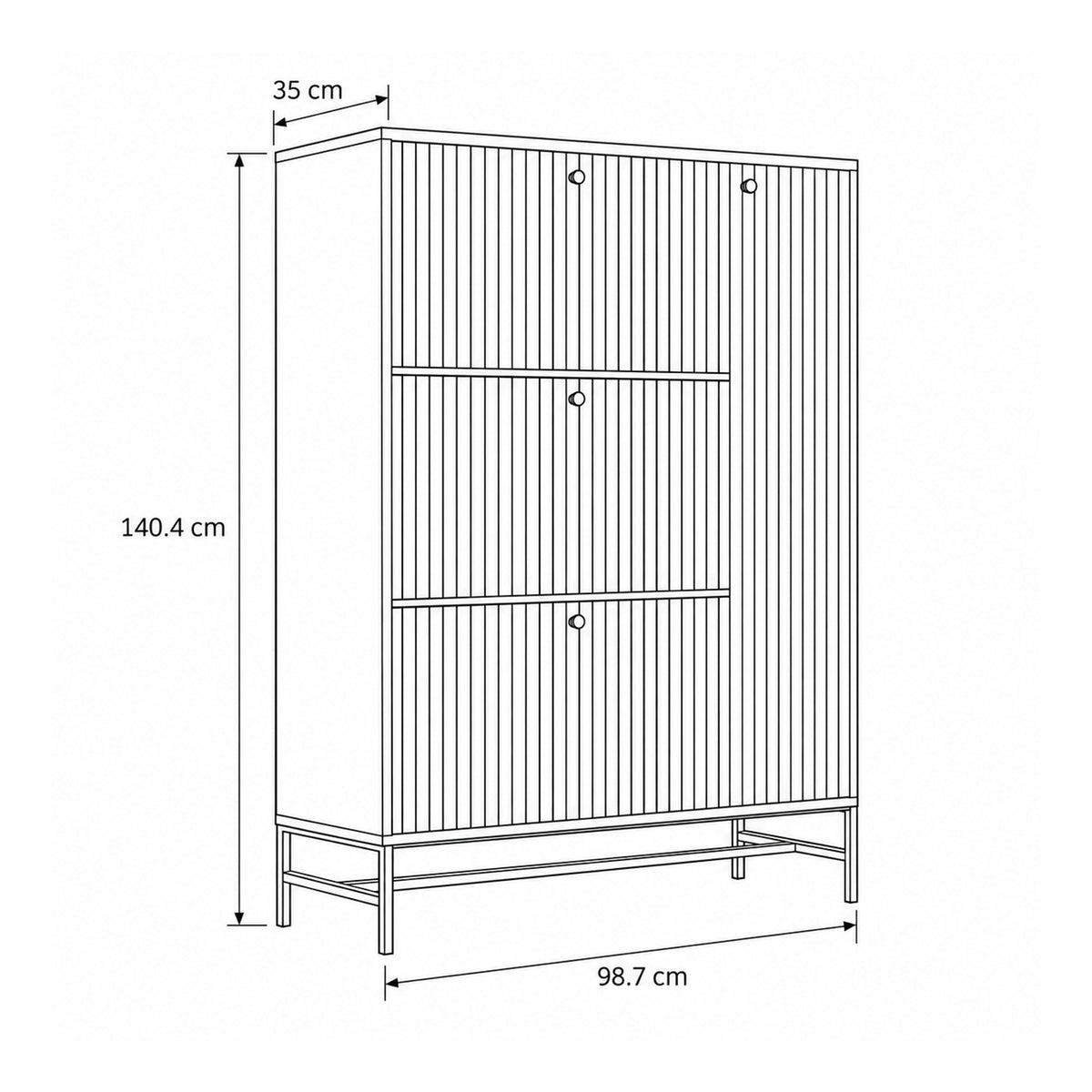 Schoenenkast Bambouz 99x141 – maatschets met breedte, hoogte en diepte