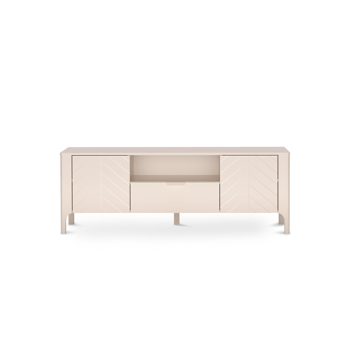 Tv-meubel EKLIPSO 160x57 met visgraatfronten in moderne stijl, kleur Kasjmier - vooraanzicht | Pillovely