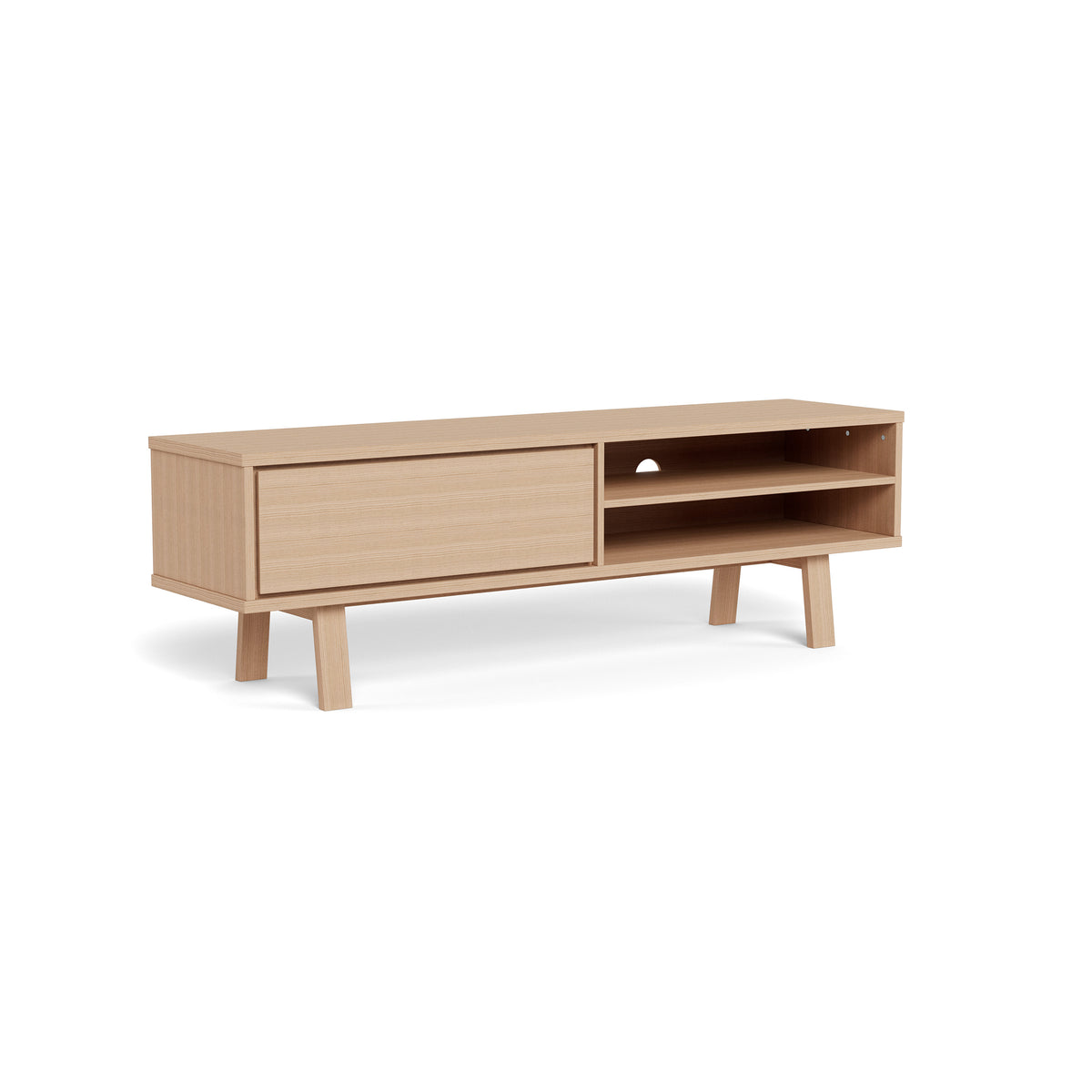 Lurisse tv-kast 160x50 gebleekt eiken – zijaanzicht, tv-kast met een lade en twee open vakken