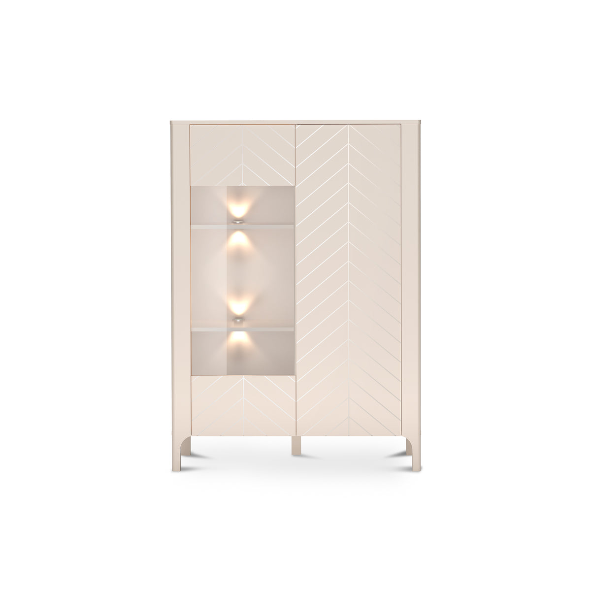 EKLIPSO 103x145 vitrine in moderne stijl, kasjmierkleur - vooraanzicht met ledverlichting | Pillovely
