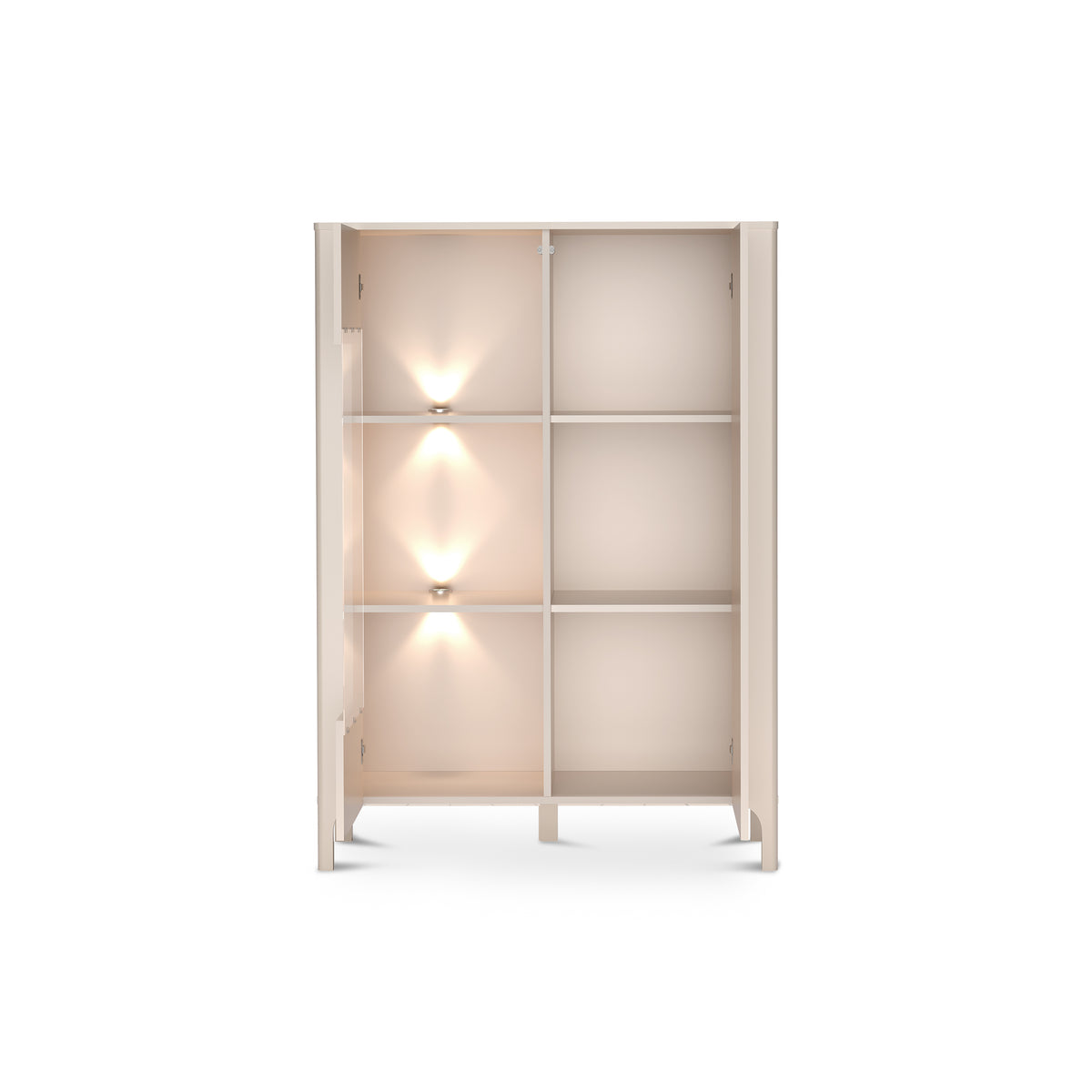 EKLIPSO 103x145 vitrine met glas in een moderne stijl, kleur Kasjmier – interieur na opening met ledverlichting | Pillovely