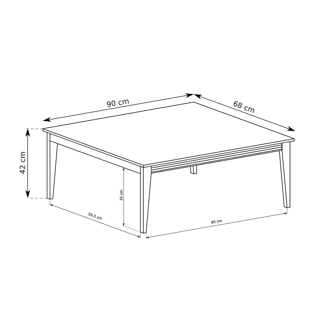 Serena Coffee Table 90x40 with Decorative Trim, Modern Classic Style – dimensions drawing