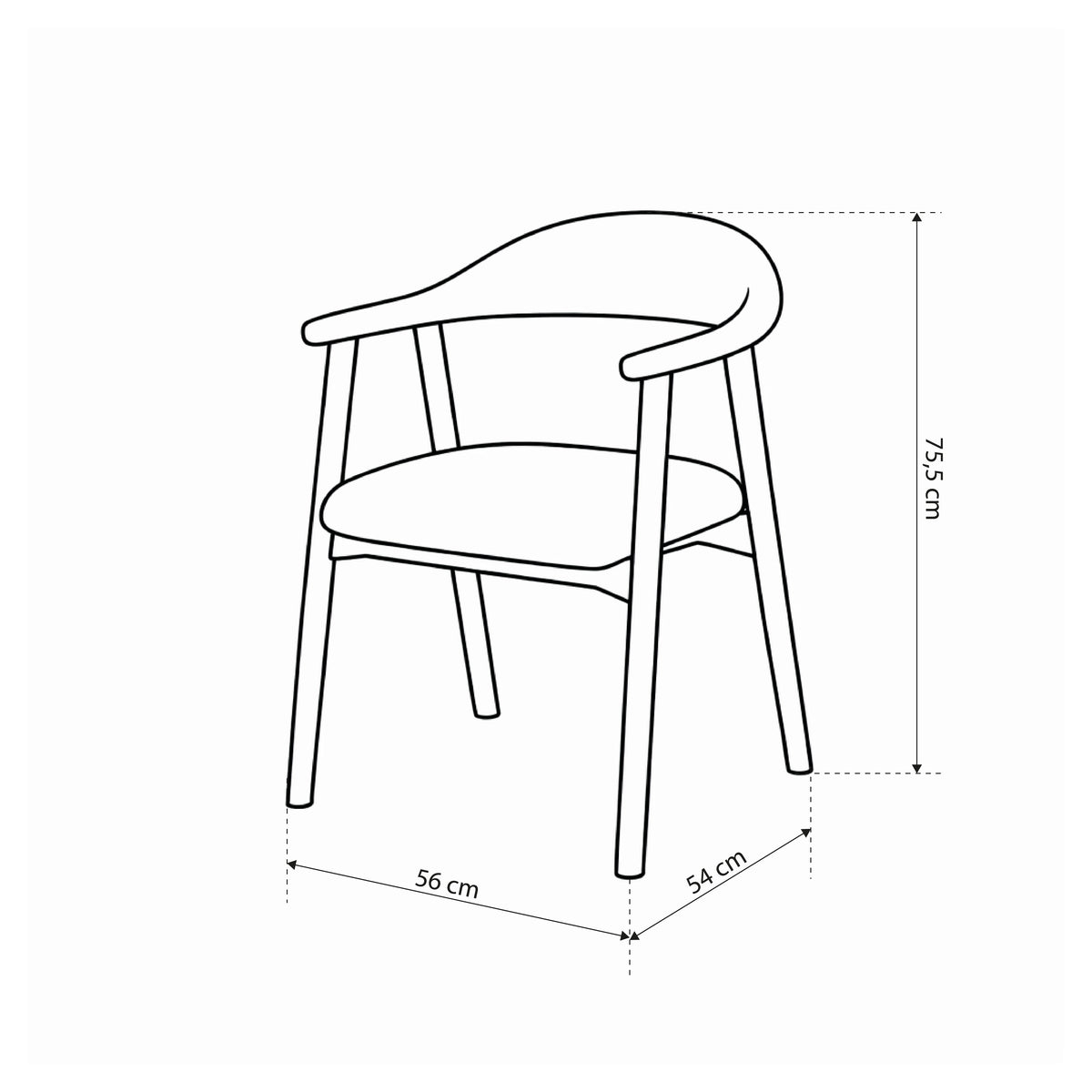 Hikari Komfort Set of Two Chairs with Armrests, Scandinavian Style – dimensions drawing