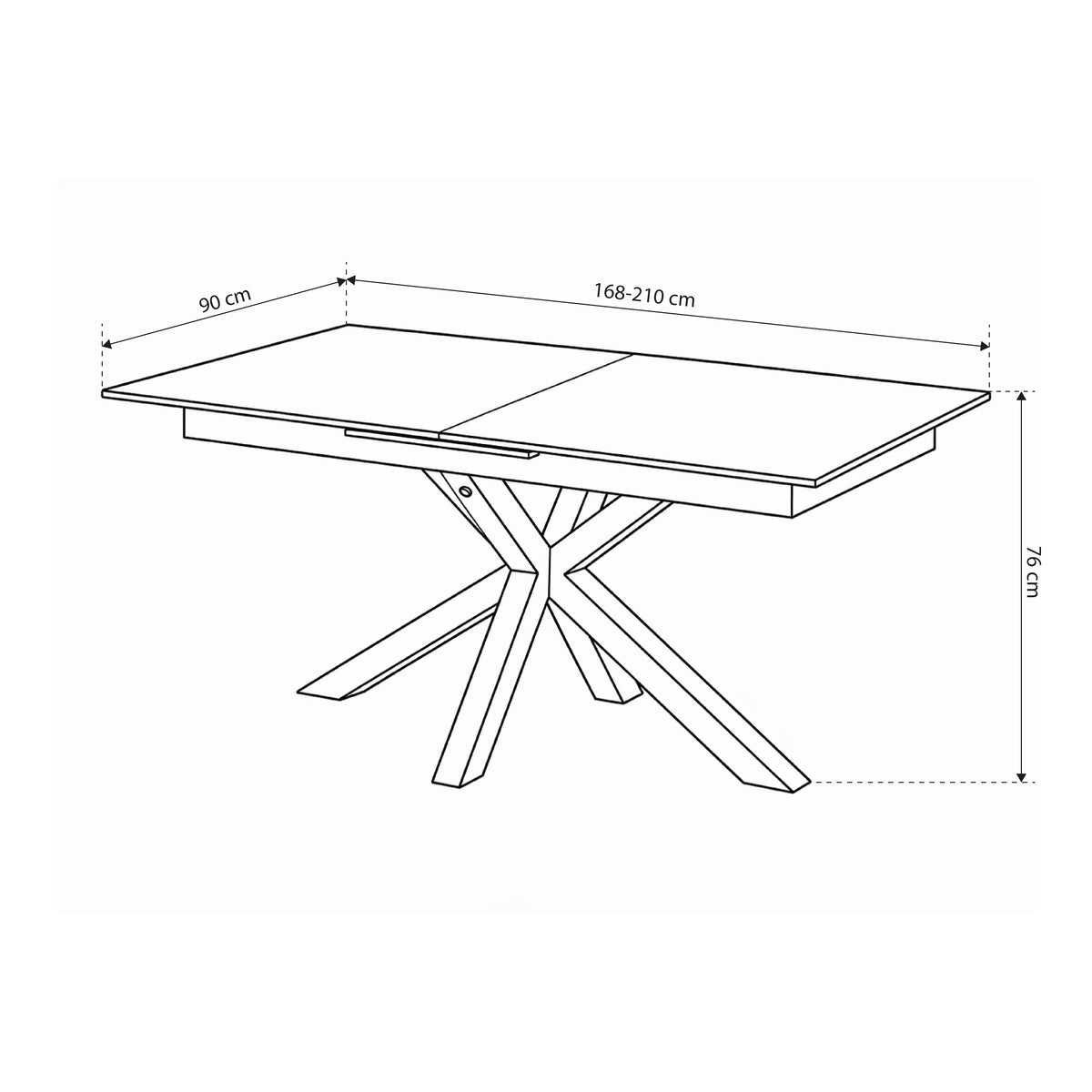 Lorrins Extendable Dining Table 168–210x76 cm, Modern Style – dimensions drawing