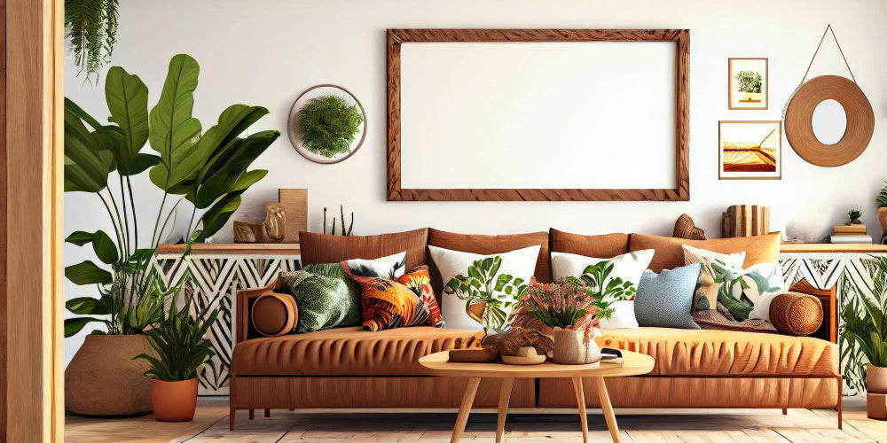 Wall behind sofa ideas – modern living room with wall decor above the sofa