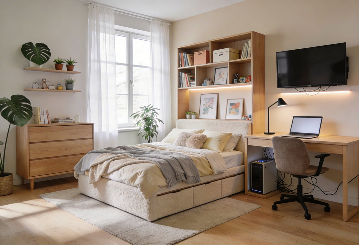 Teenage bedroom ideas – modern teen bedroom with desk, bed and storage
