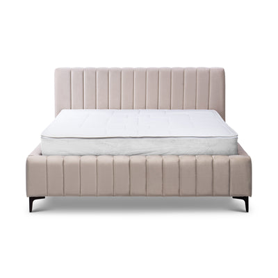 Drevy Upholstered Ottoman Bed with Storage, Modern Style – Fresh Velvet, Vertical Stitching – front view