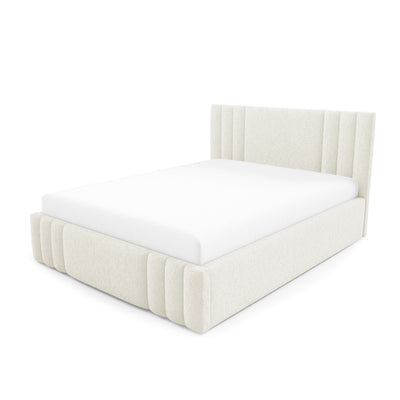 Falda Upholstered Ottoman Bed with Storage, Various Sizes in Elegant Style 140x200, 160x200 and 180x200, Lambi Fabric – angled view | Pillovely