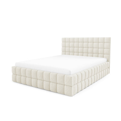 Stratus Upholstered Ottoman Bed with Storage, Various Sizes in Modern Style 140x200, 160x200 and 180x200, Lambi Fabric – angled view | Pillovely