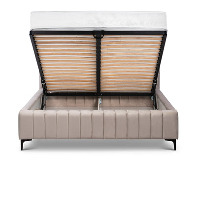 Drevy Upholstered Ottoman Bed with Storage, Modern Style – Fresh Velvet, Vertical Stitching – front view