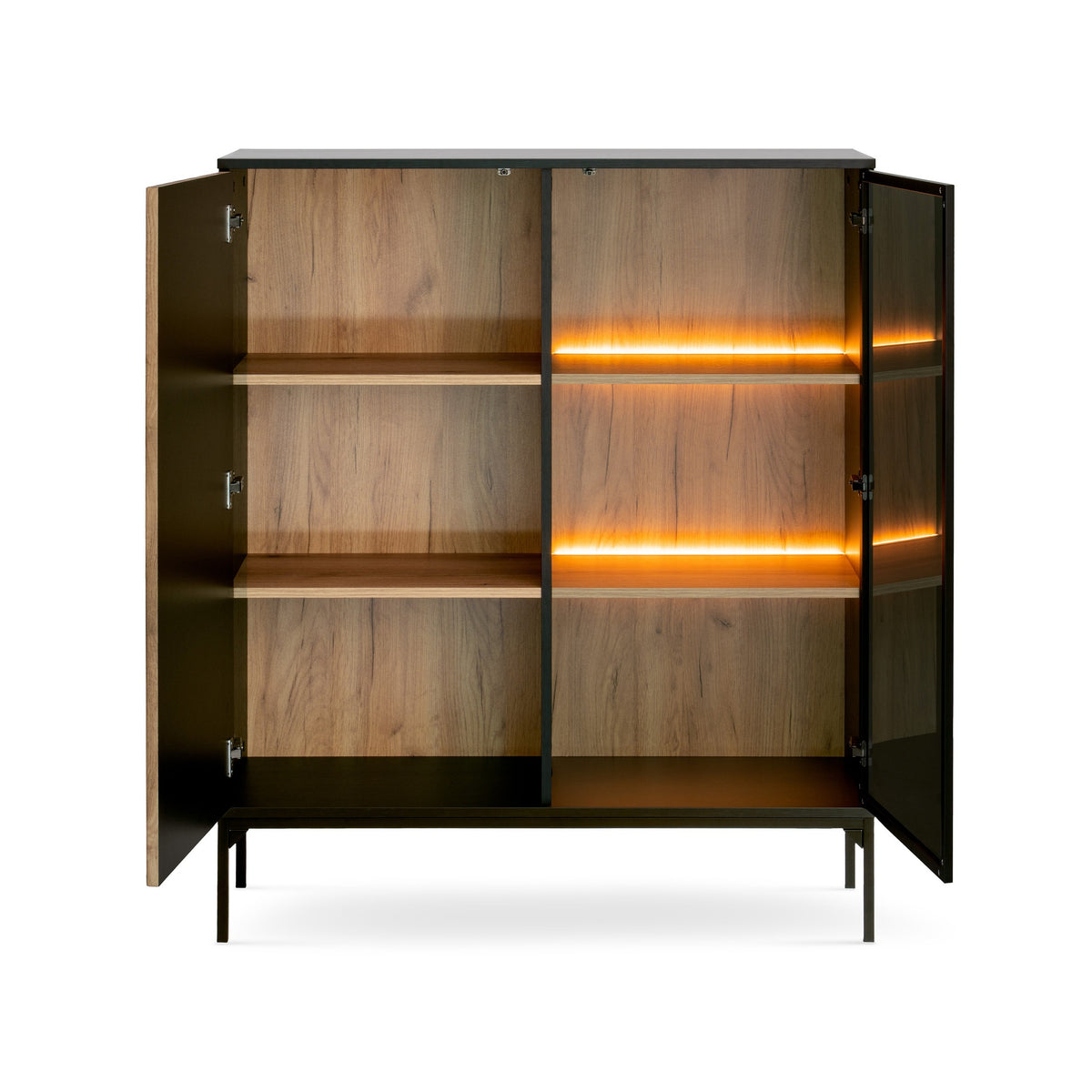 Lampy Sideboard with Doors and Drawer 104x126, Loft Style – with doors open