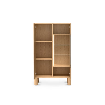 Fjord Display Cabinet 89x146 with Glass Front, Scandinavian Style – with doors open, with LED lighting
