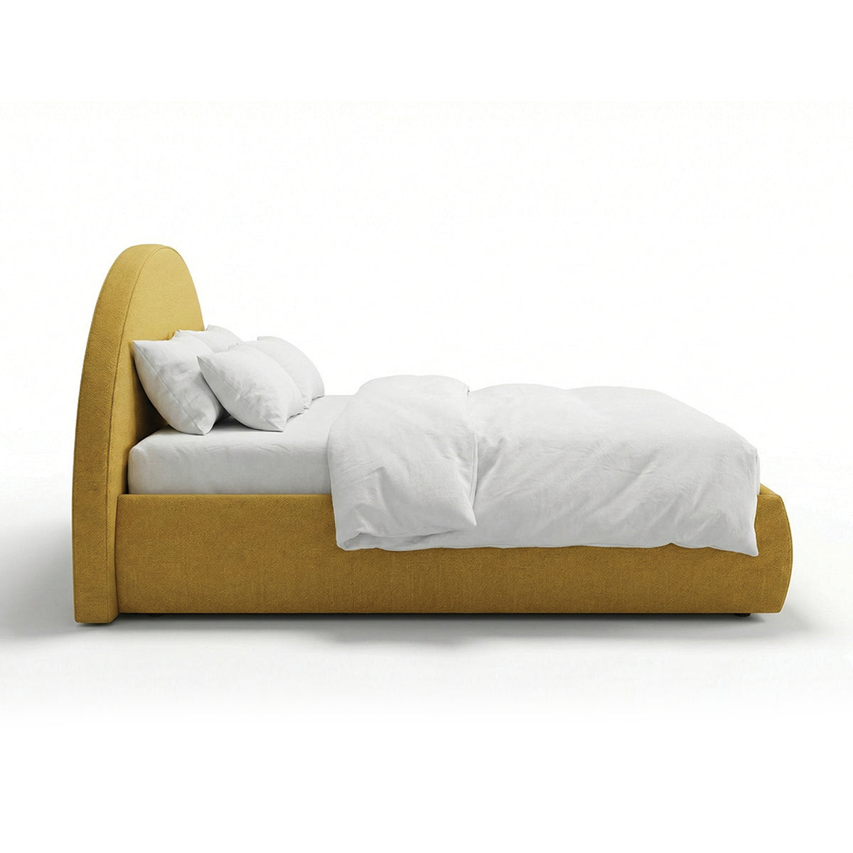 Orizo Upholstered Ottoman Bed with Storage and a Semicircular Headboard, Modern Style – side view
