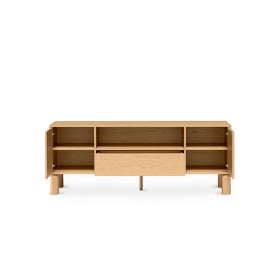 Fjord TV Unit 160x62 with Spacious Storage Compartments, Scandinavian Style – with doors open