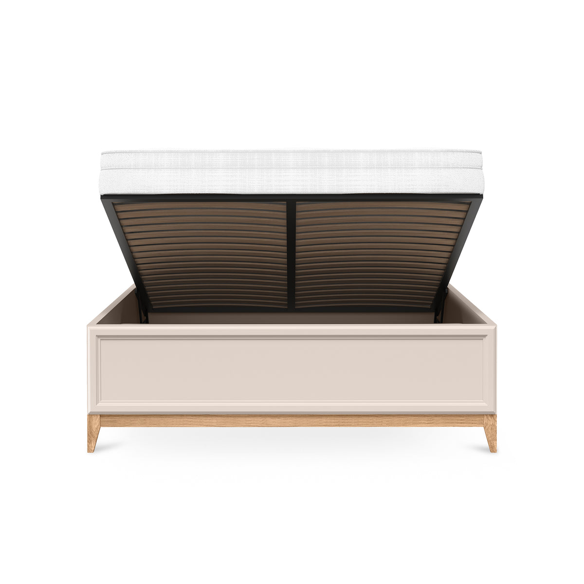 Serena-bed met opbergruimte en een gefreesd hoofdbord in modern-klassieke stijl - met open fronten