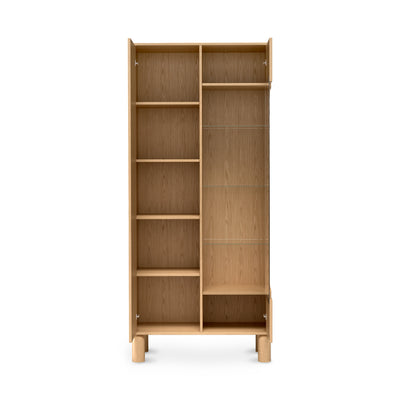 Hoge Fjord-vitrinekast 89x197 met glas in Scandinavische stijl - met open fronten