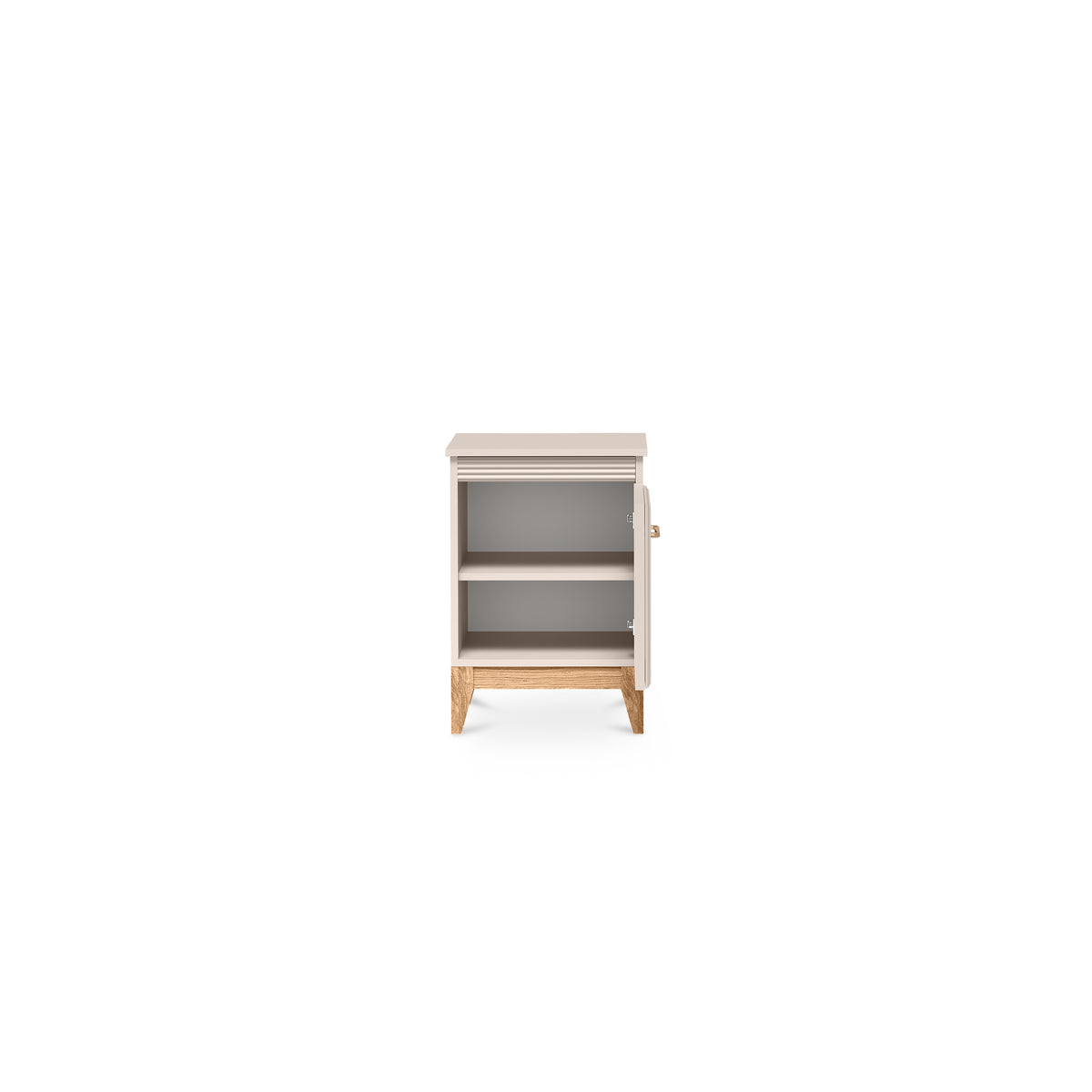 Serena Bedside Table 45x62 on Oak Legs, Modern Classic Style – with doors open