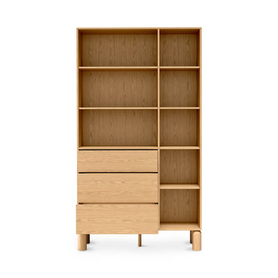 Fjord Bookcase 110x197 with Open Shelves and 3 Drawers, Scandinavian Style – with doors open