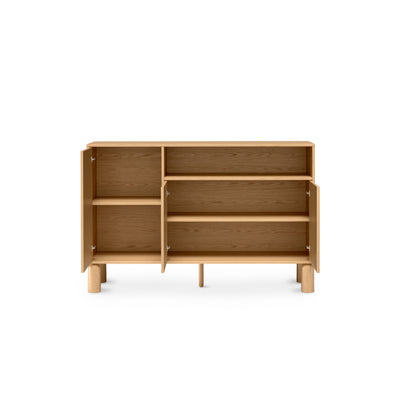 Fjord 3-door Sideboard 140x92 with an Open Compartment, Scandinavian Style – with doors open