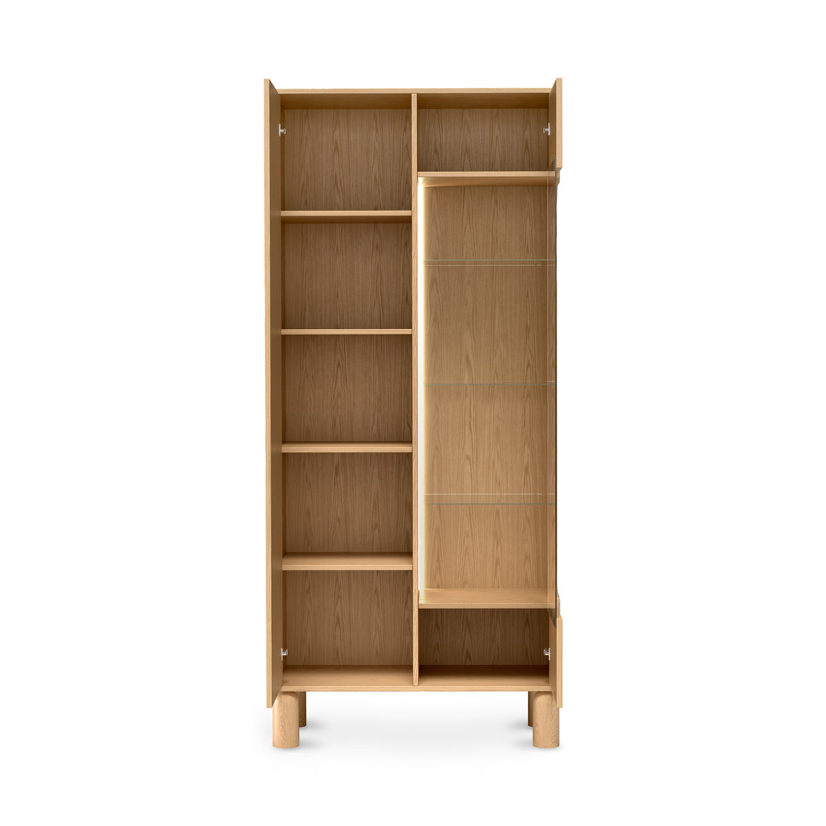 Hoge vitrinekast Fjord 89x197 met glas in Scandinavische stijl - met open fronten en ledverlichting