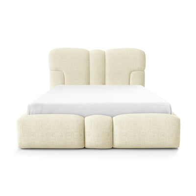 Puffra Upholstered Ottoman Bed with Storage, Various Sizes in Soft Style – front view