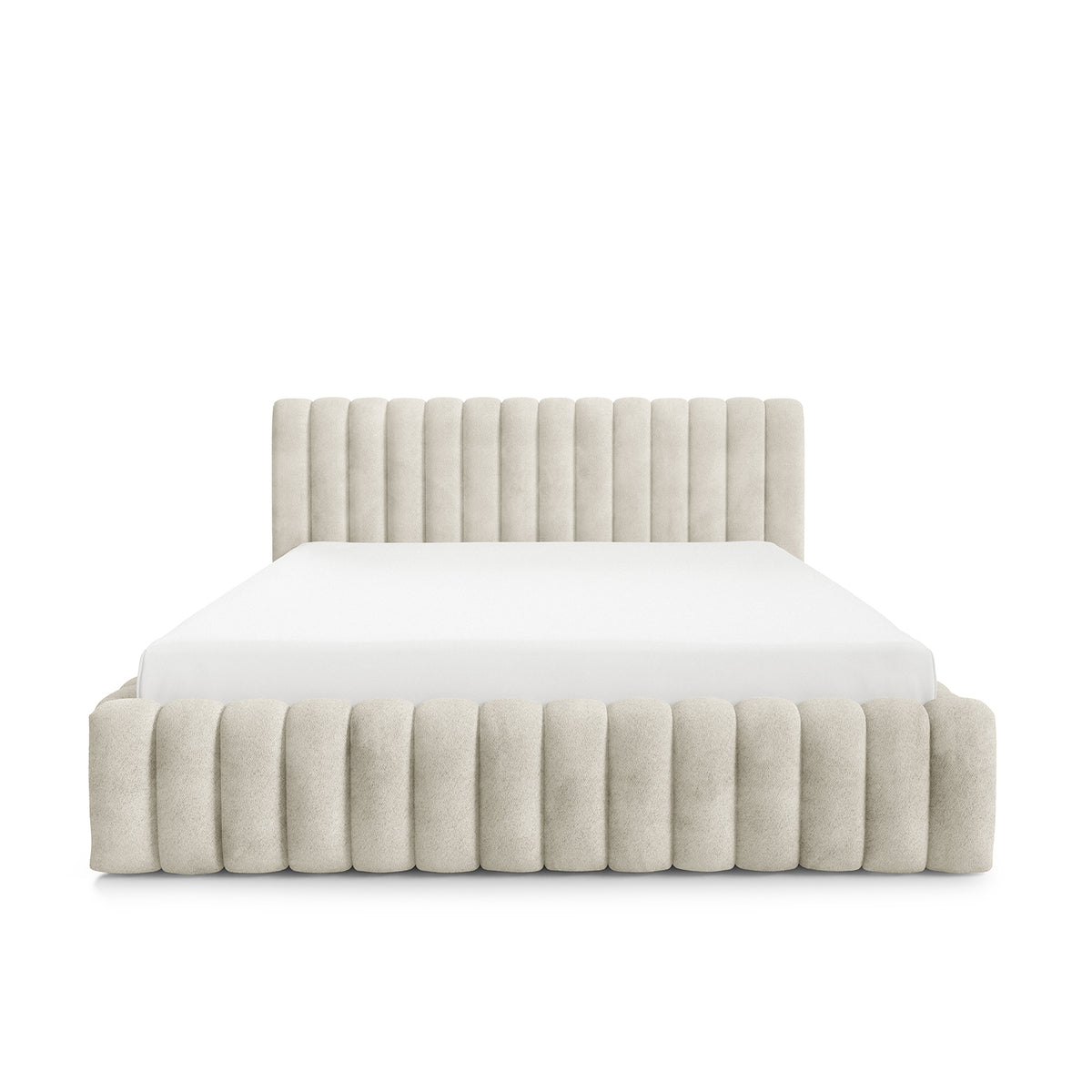 Gestoffeerd bed Pastel met opbergruimte in modern-softstijl, Coral-stof - vooraanzicht