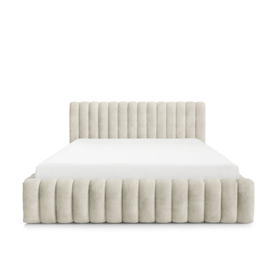 Gestoffeerd bed Pastel met opbergruimte in modern-softstijl, Coral-stof - vooraanzicht