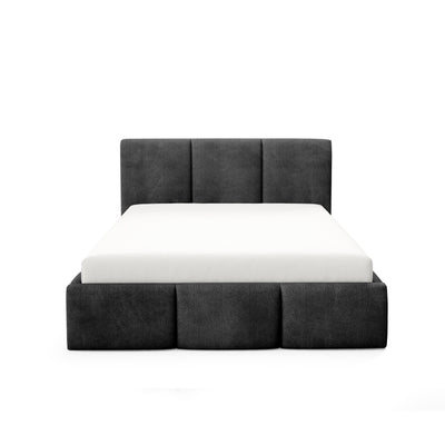 Gestoffeerd bed Melora met opbergruimte in verschillende maten, in moderne stijl, Coral-stof - vooraanzicht