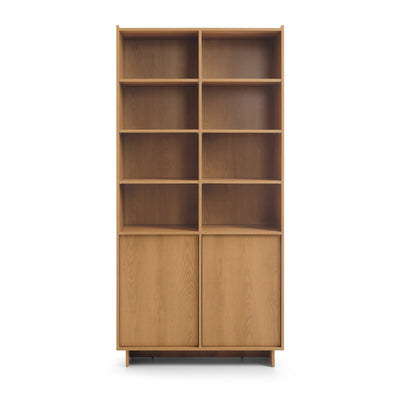 Kiyro Tall Bookcase 98x201 with Doors and Shelves, Japandi Style – front view