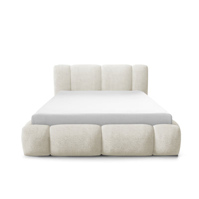 Neria Upholstered Ottoman Bed with Storage, Various Sizes in Japandi Style – front view