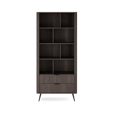Velia Bookcase 88x194 with Open Shelves and Drawers, Soft Loft Style – front view