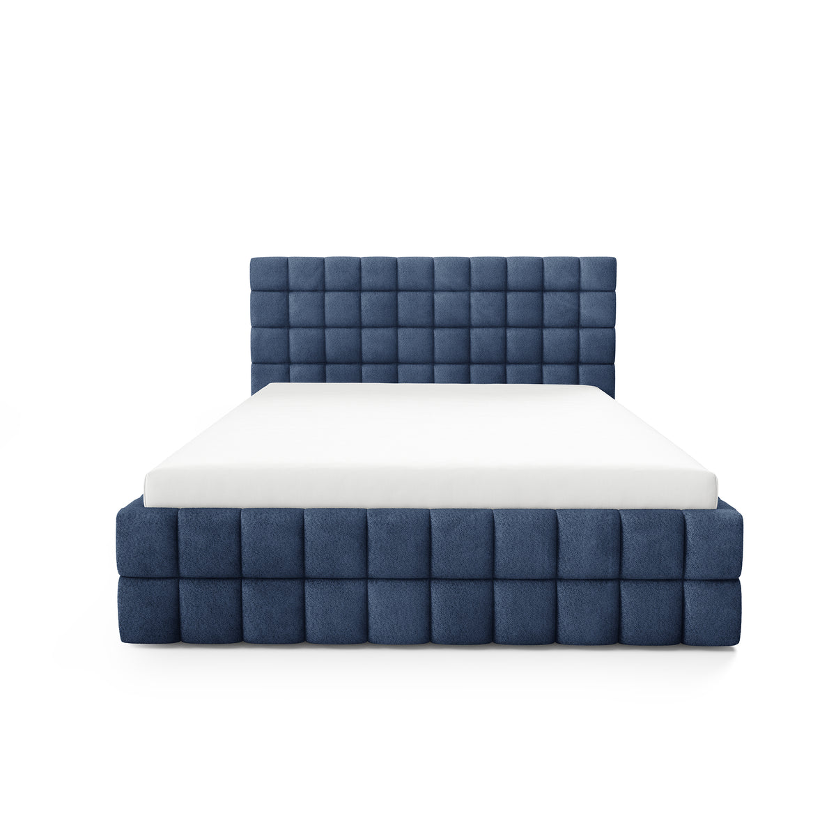 Stratus Upholstered Ottoman Bed with Storage, Various Sizes in Modern Style, Coral Fabric – front view