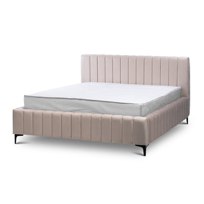 Drevy Upholstered Ottoman Bed with Storage, Modern Style – Fresh Velvet, Vertical Stitching – Creamy Mist (FRESH 01), 200