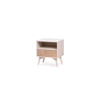 Mandala Bedside Table with Drawer and Open Shelf 54x54 cm, Boho Style – Sand Beige