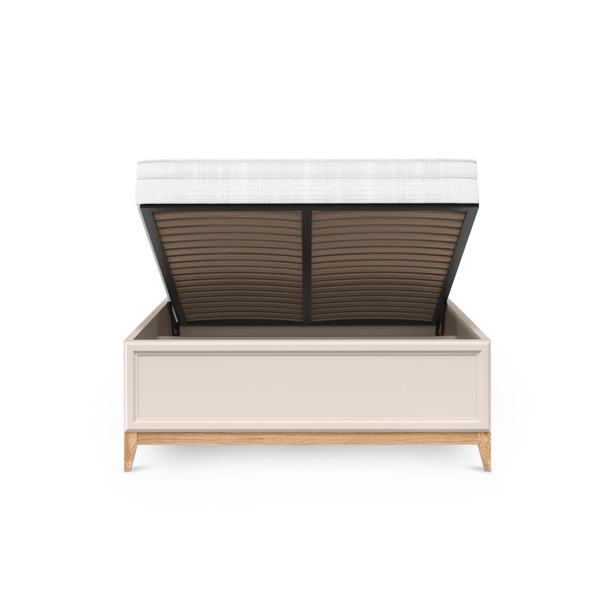 Serena-bed met opbergruimte en een gefreesd hoofdbord in modern-klassieke stijl - met open fronten