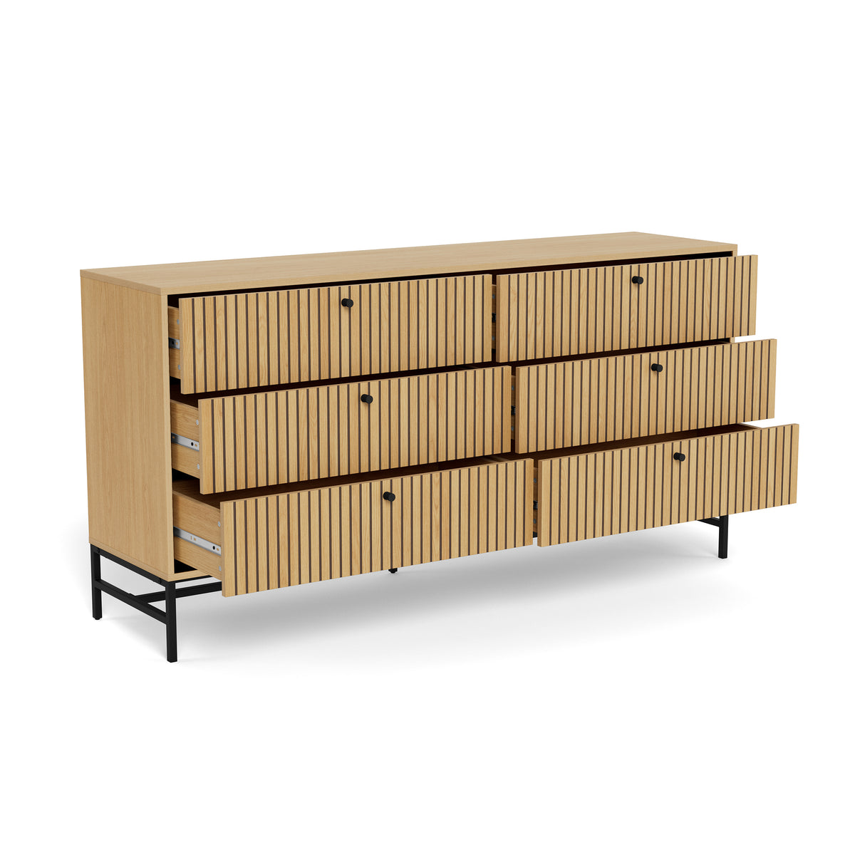 Bambouz Sideboard 158x81 with a Lamella Front, Modern Style – with doors open