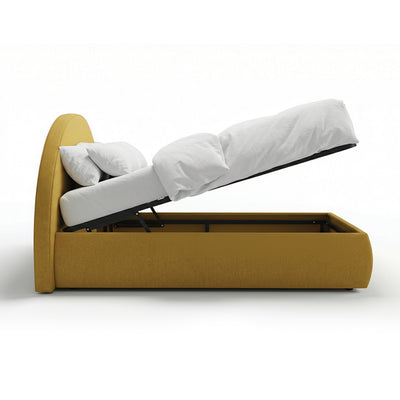 Orizo Upholstered Ottoman Bed with Storage and a Semicircular Headboard, Modern Style – with doors open