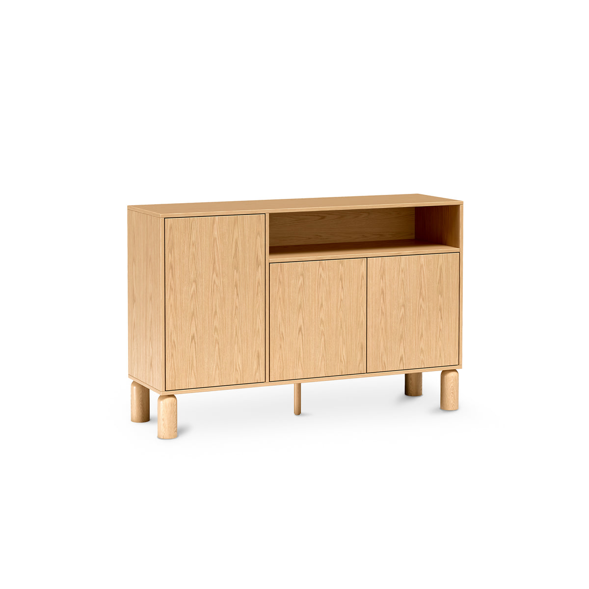 Fjord 3-door Sideboard 140x92 with an Open Compartment, Scandinavian Style – angled view | Pillovely