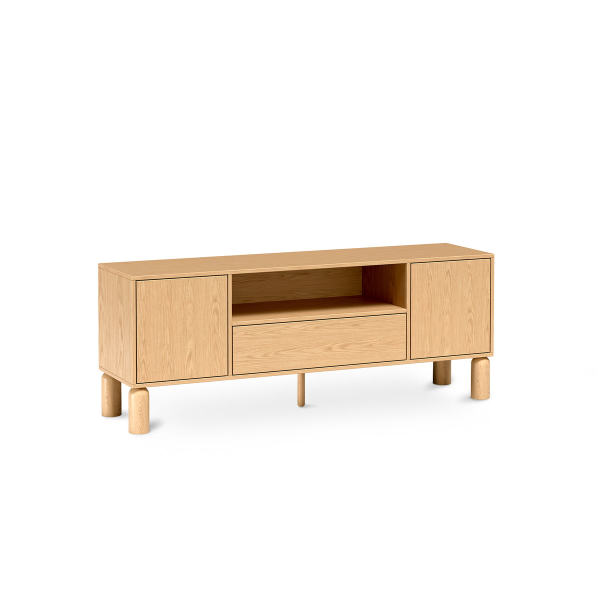 Fjord TV Unit / TV Stand 160x62 with Spacious Storage Compartments, Scandinavian Style – angled view | Pillovely