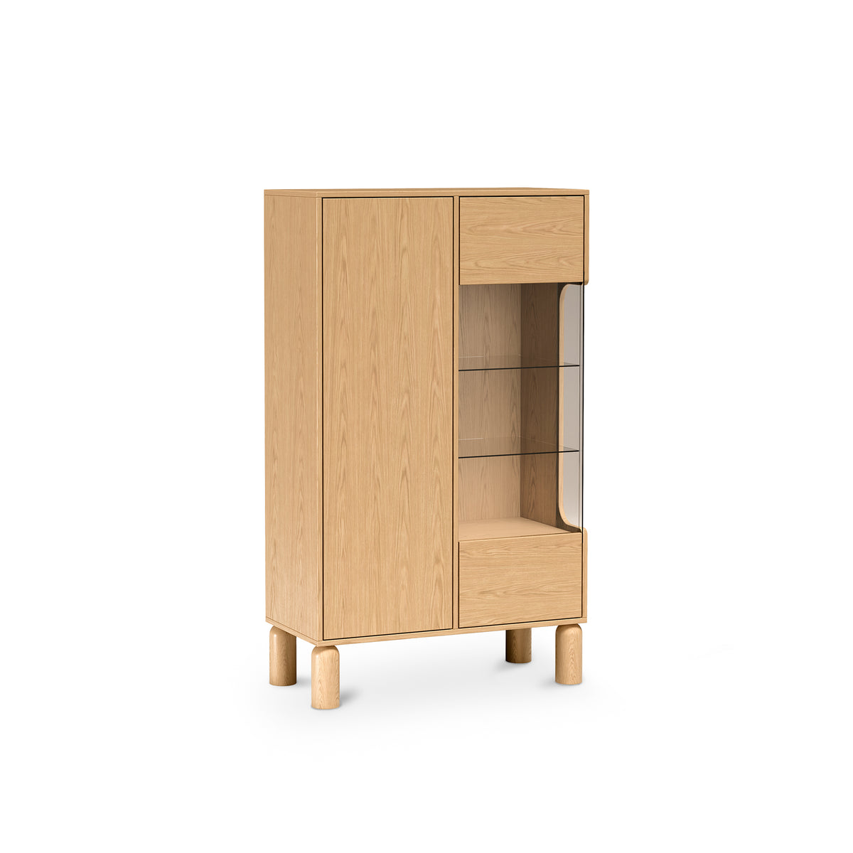 Fjord Display Cabinet 89x146 with Glass Front, Scandinavian Style – angled view