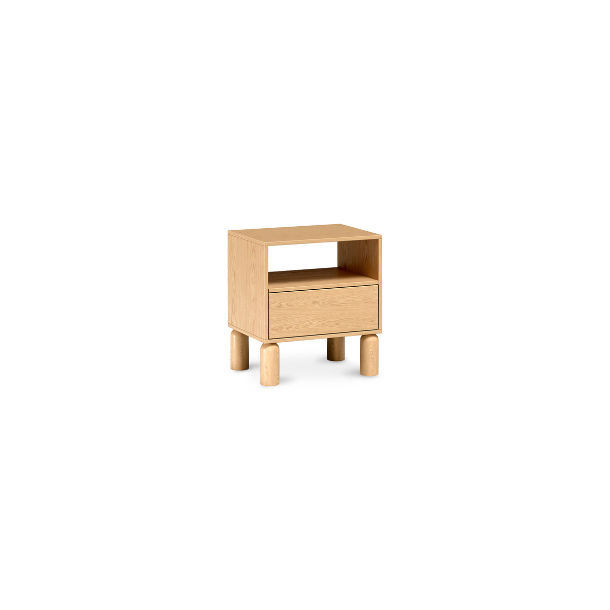 Fjord Bedside Table 55x61 with a Drawer and an Open Compartment, Scandinavian Style – angled view | Pillovely