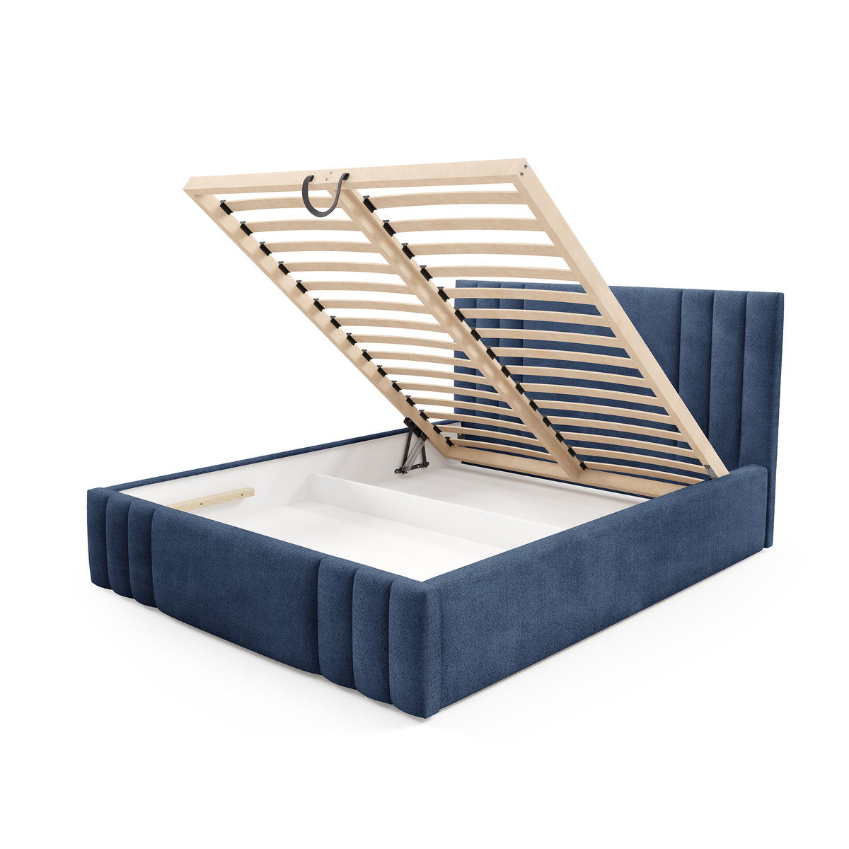 Gestoffeerd bed Falda met opbergruimte, verkrijgbaar in verschillende afmetingen, in een elegante stijl, Coral-stof - met open fronten