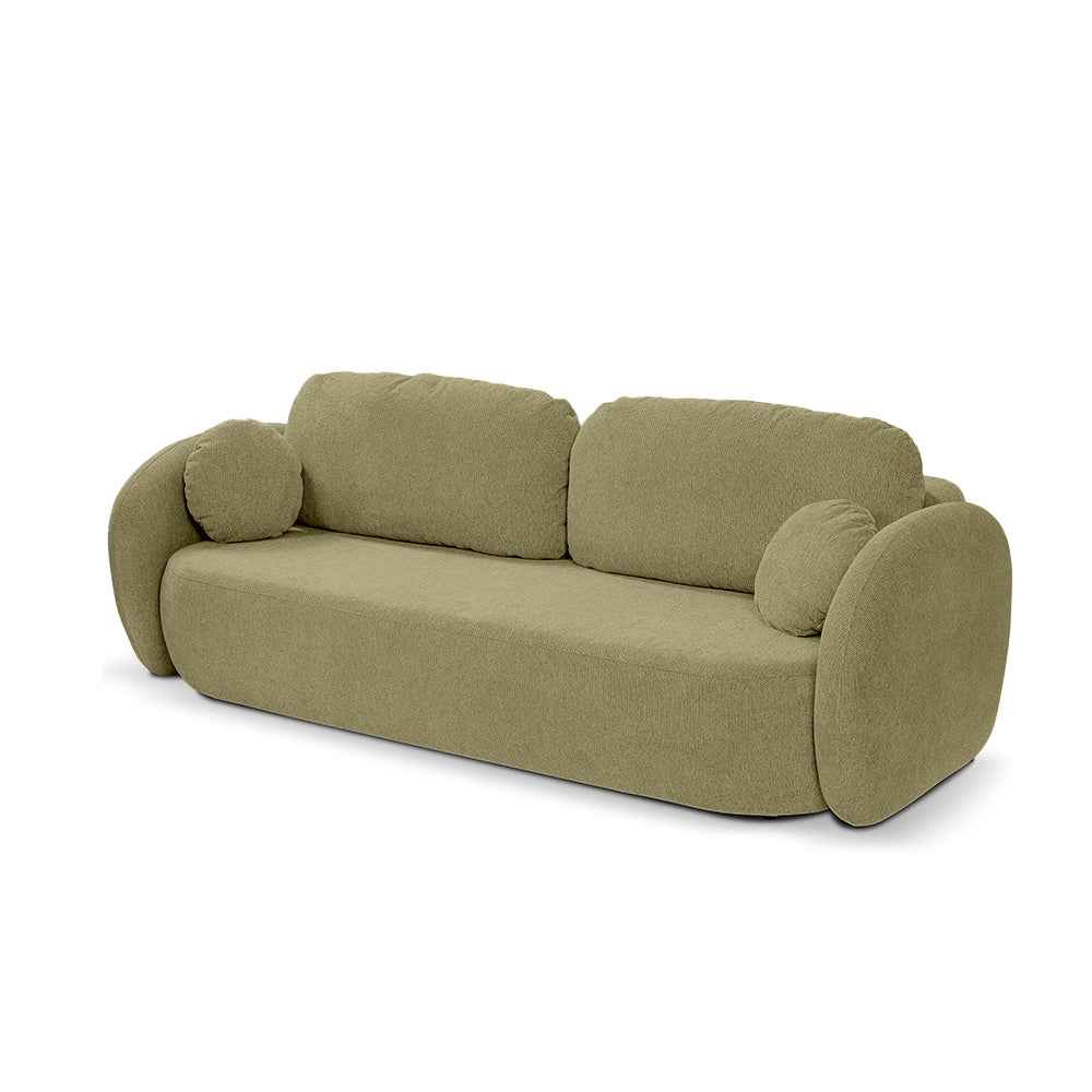 Olemo 3 Seater Sofa Bed 142x200 with Storage, Art Deco Style, Aragon Fabric – Golden Linen (ARAGON 35)