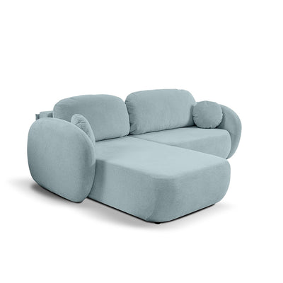 Olemo Corner Sofa Bed DL 248 cm, Modern Style, Aragon Fabric – Left-sided, Icy Azure (ARAGON 70)