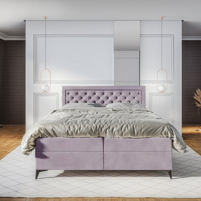 Rosselia Quilted Continental Divan Bed with Two Storage Compartments 140x200, 160x200 and 180x200, Glamour Style – in a room setting